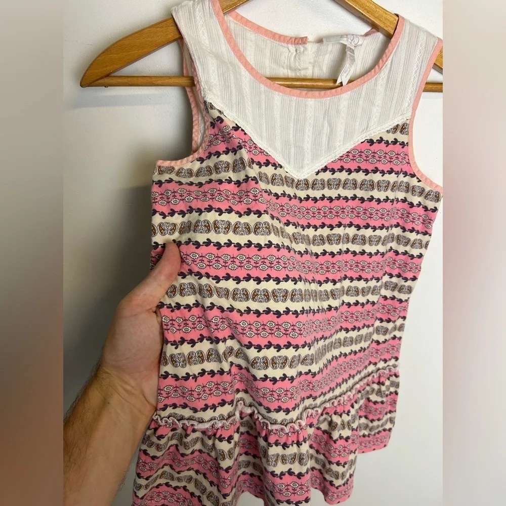 Matilda Jane Pink Brown Patterned Sleeveles tunic Top Youth Girls Size 14 Barbie